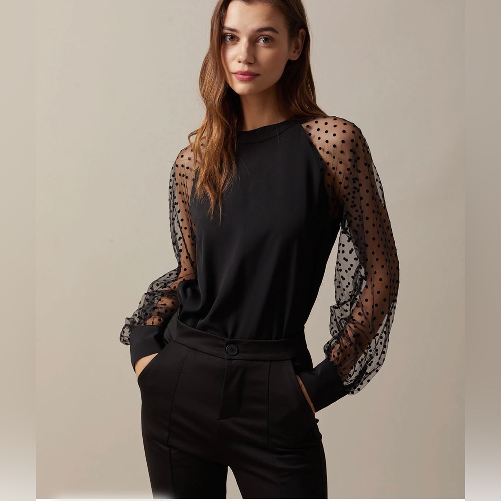 NWT RIHOAS Polka Dot Sheer Sleeve Blouse